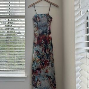 Renaissance Print Fitted Maxi Dress